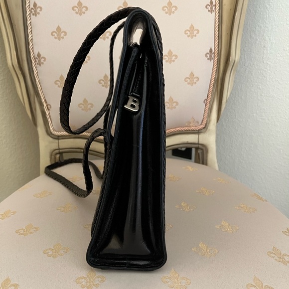 Bally Vintage Black Leather Double Braided Handles Timeless Design Shoulder Bag - Picture 3 of 12